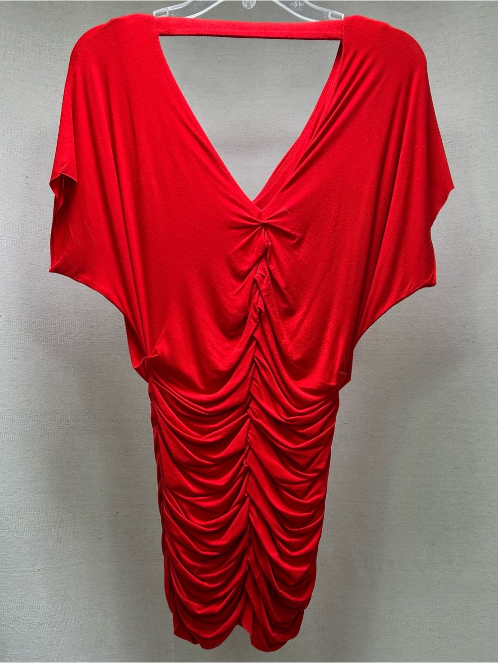 Vintage Double Layered Red Ruched V-Neck Top